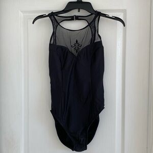 Jantzen One Piece Black swimsuit with Built in bra. Sheer mesh front 12